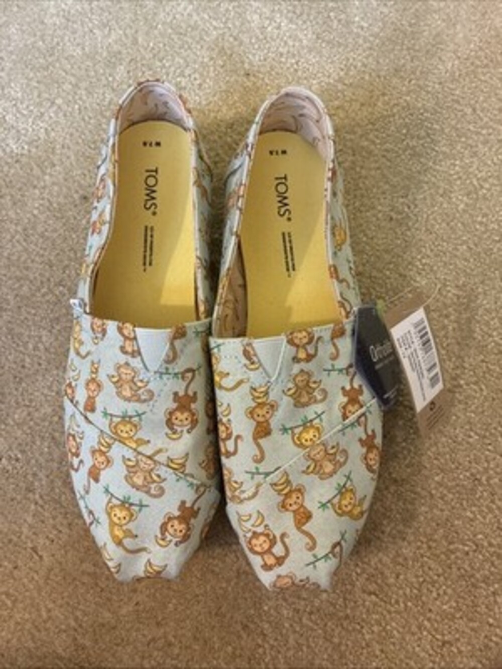 Toms Womens Blue Monkey Alpargata Slip On Flat Ortholite Shoe Size 7.5 NWT